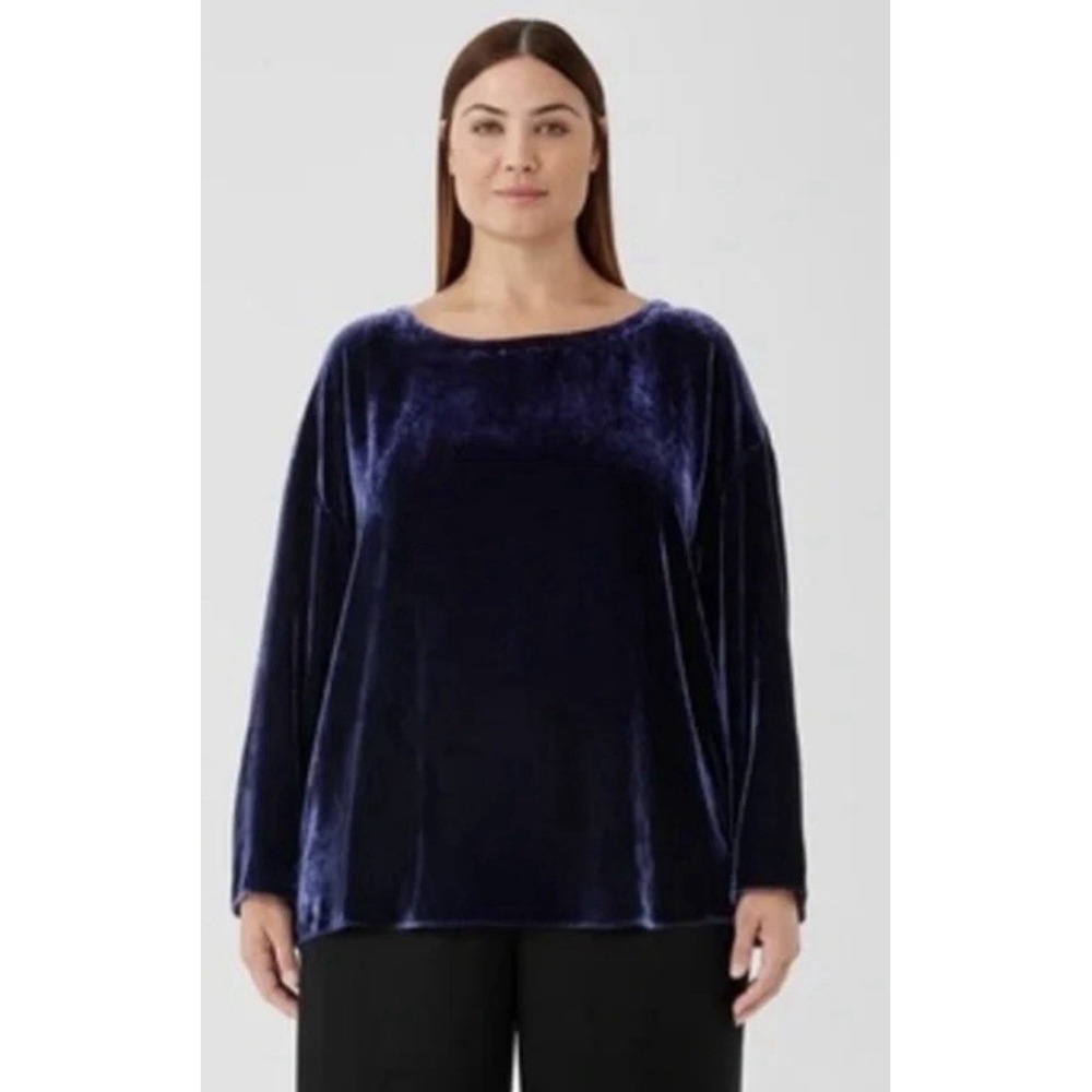 EILEEN FISHER Velvet Ballet Neck Box-Top VENUS womens SIZE 3X Blue Hint Purple